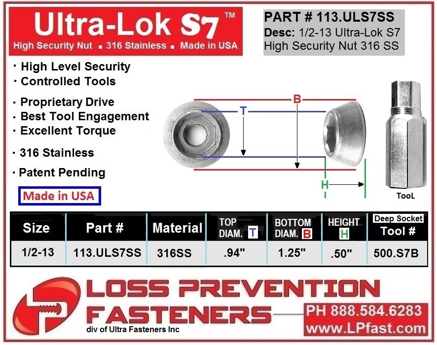 Ultra-Lok S7 Nut - Loss Prevention Fasteners